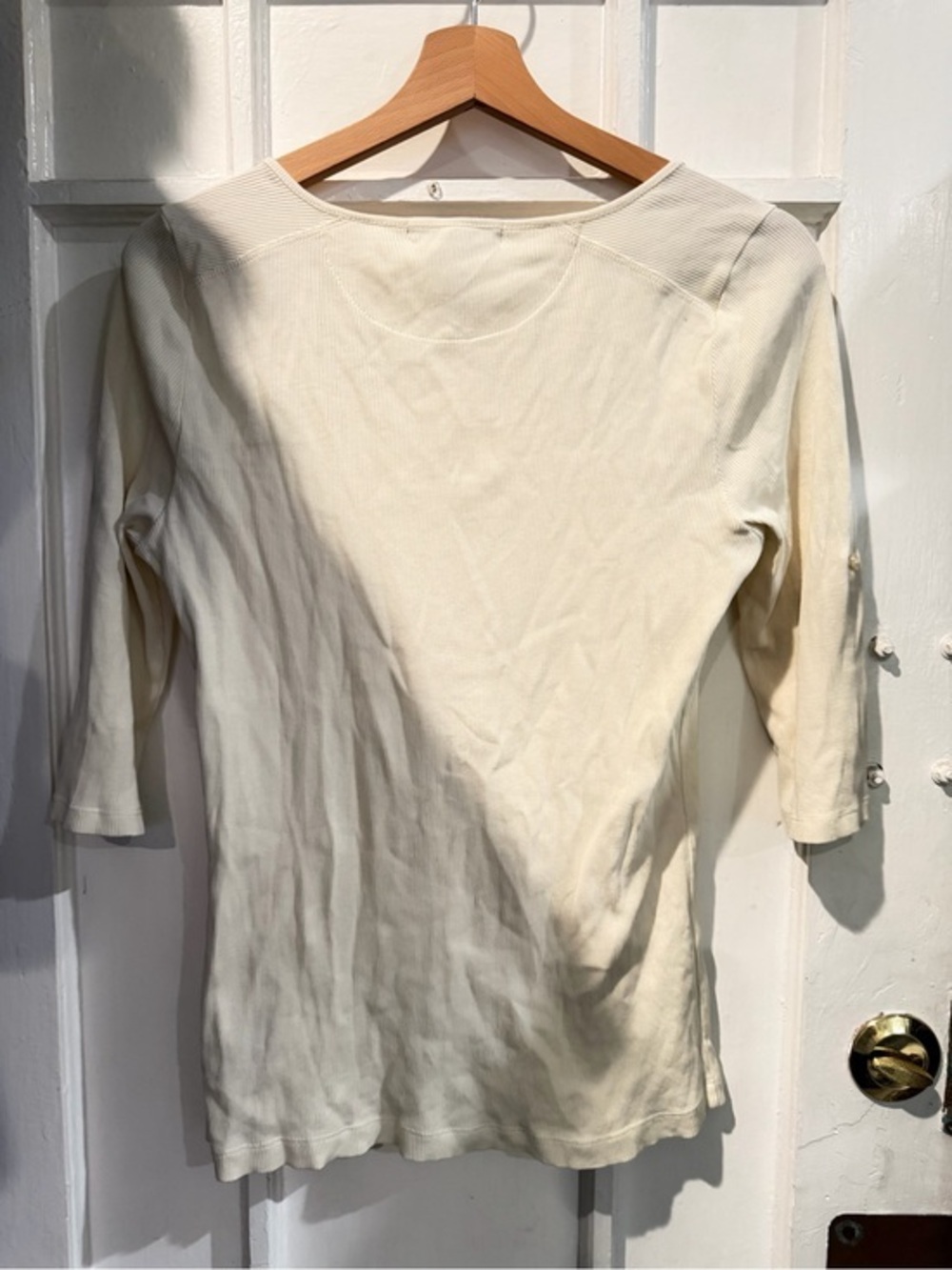Ralph Lauren Cream Scoop-Neck Henley Long Sleeve Top